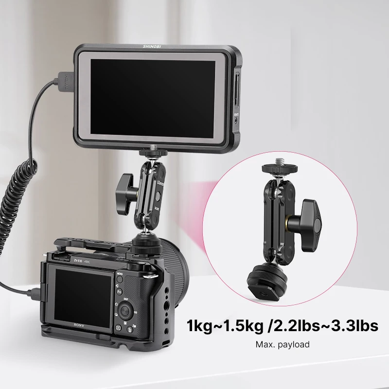 Ulanzi R098 코드 슈가있는 더블 볼 헤드 DSLR 카메라 모니터 용 1/4 나사 마운트 매직 암 마이크 비디오 라이트 슈퍼 클램프