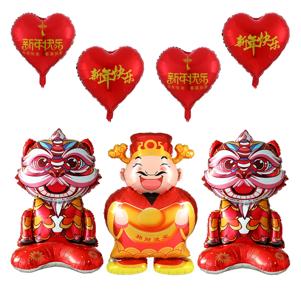 

Large Chinese God Of Wealth Standing Lion Foil Balloon New Year Party Decor Dragon Year Lunar Spring Festival Supplies Decor