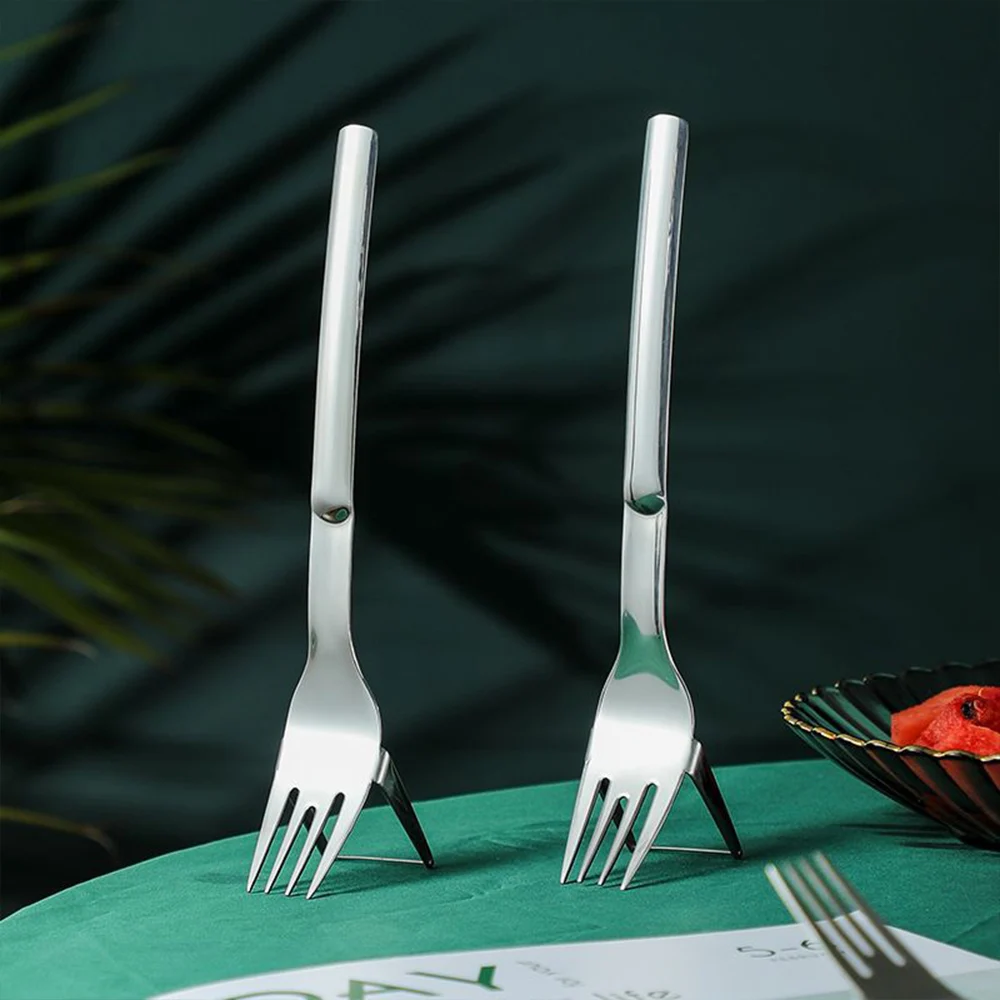 2 In 1 Watermelon Slicer Cutter Stainless Steel Fruit Forks Portable Tableware