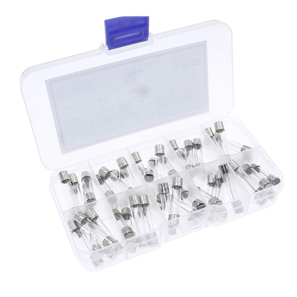 6x30mm 슬로우 블로우 유리관 퓨즈 모듬 박스 키트 50 개, T1A 2A 3A 3.15A 5A 6.3A 8A 10A 12A 15A
