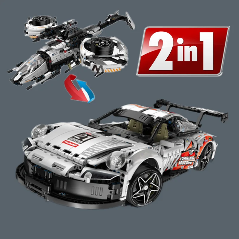 2 Modello In1 Super Transformations Car Helicopter Sports Vehicle Speed Racing Hypercar Model Building Blocks Mattoni Giocattoli Regalo Kid