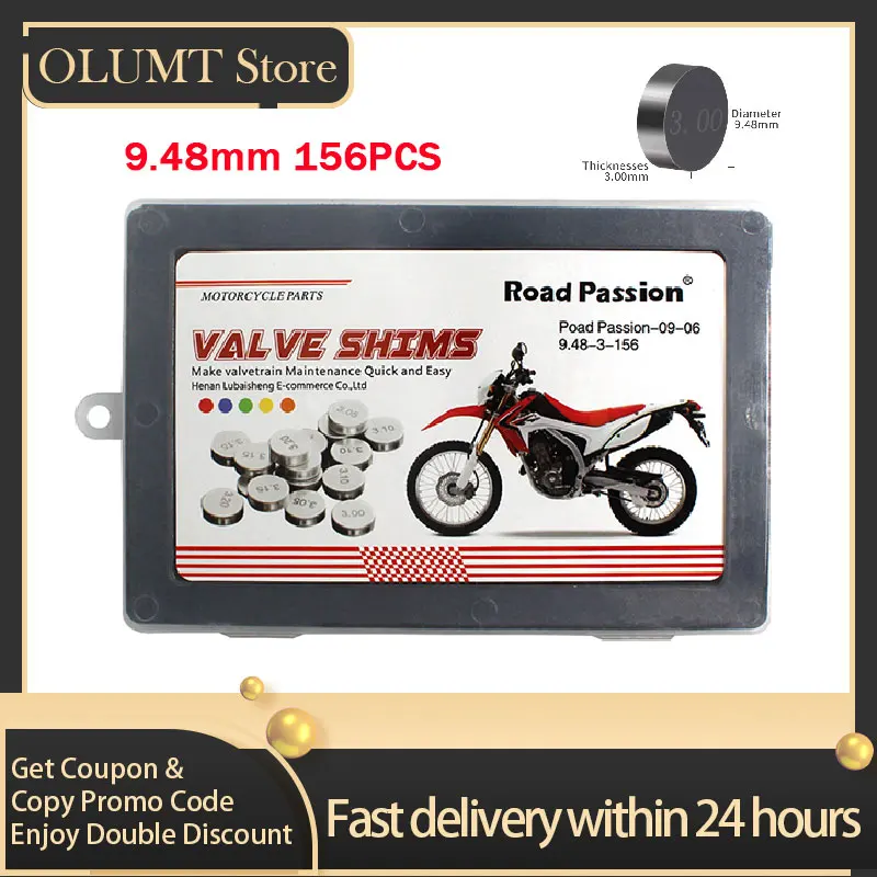 

156pcs Motorcycle Accessories Adjustable Valve Shim Diameter 9.48mm For Kawasaki GPZ1100 KFX450R KLX300R KLX400R KLX450R VN900C