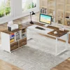 L-Shaped Executive Desk with Reversible File Cabinet, 63" Office Desk with Storage Drawers, L-Shaped Computer Desk wi 6