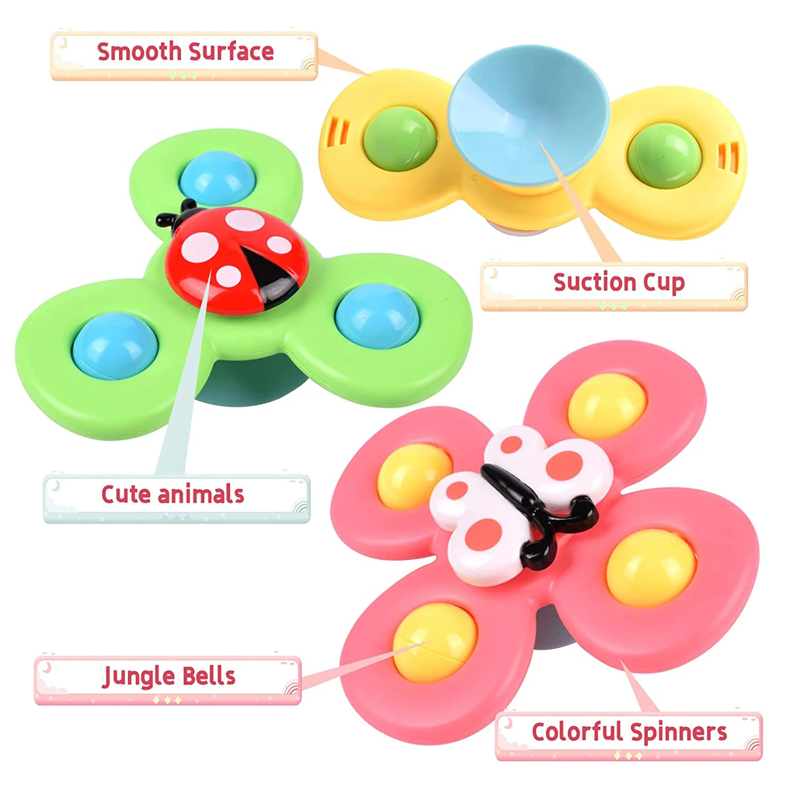 3PCS Suction Cup Fidget Spinner Toy For kids Infant Sensory Relief Stress Educational Bath Toys Baby Games Rotating Rattle Gift 2