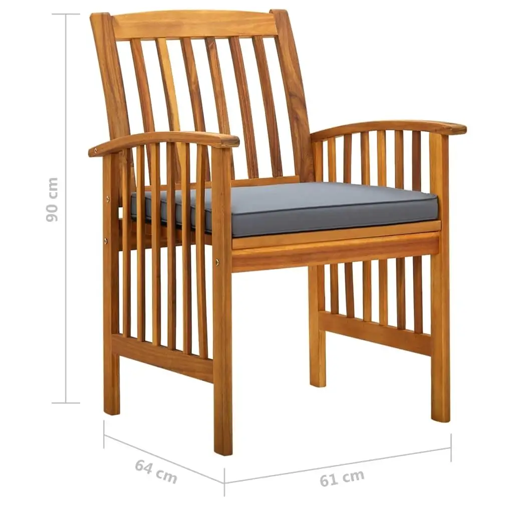 Outdoor Garden Dining Set with Dark Grey Cushions and Natural Wood Table