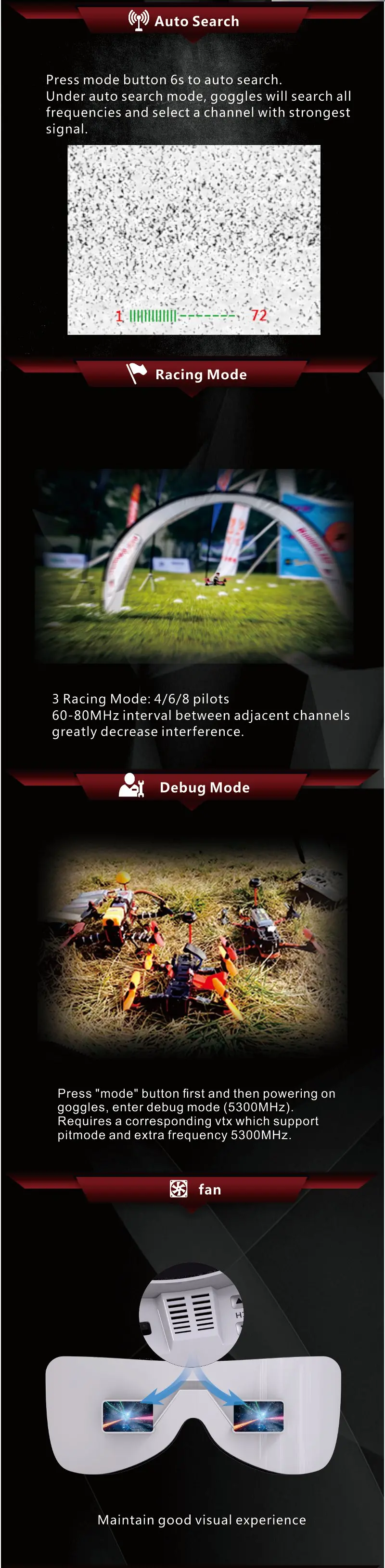 Eachine EV100 720*540 5.8G 72CH FPV Goggles With Dual Antennas Fan 18650 Battery Case For RC Drone