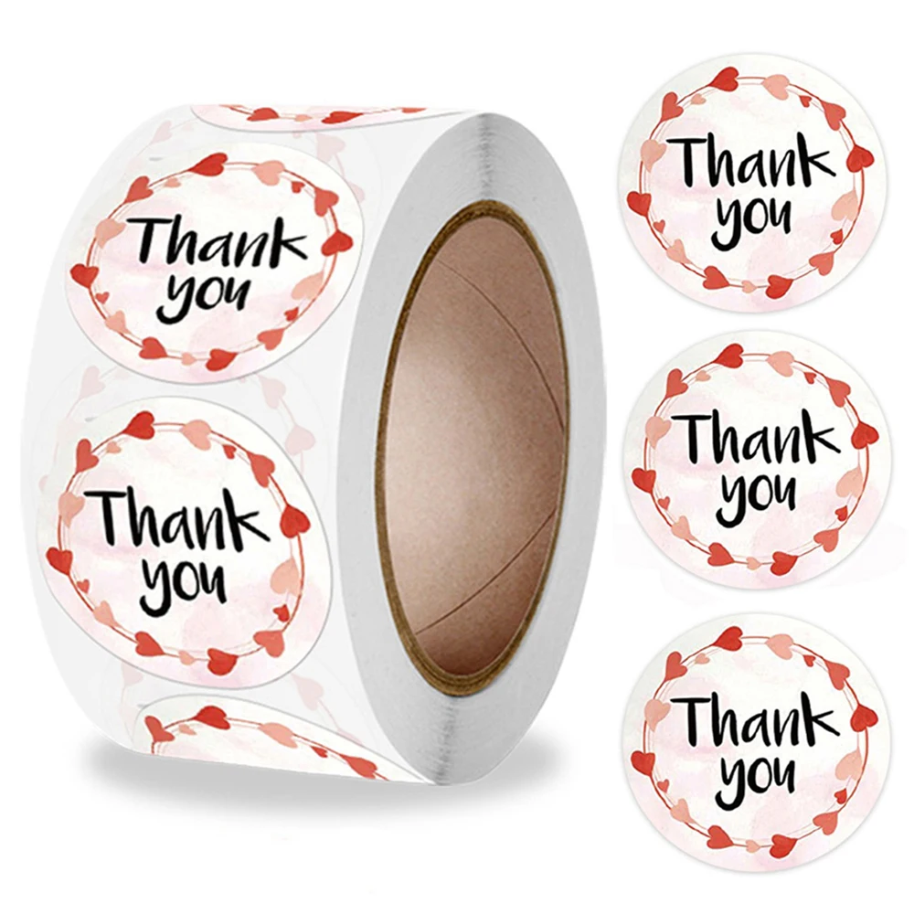 

100-500 шт., наклейки с надписью Thank You и красными сердцами