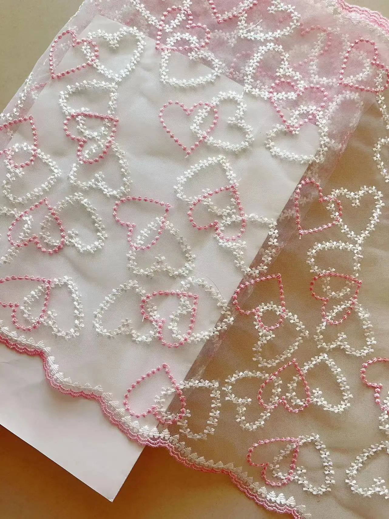1 Yard Pink Heart Emebroidery Lace Trim DIY Clothing Lace Accessories Embroidered Net Lace for Lingerie Sewing Crafts