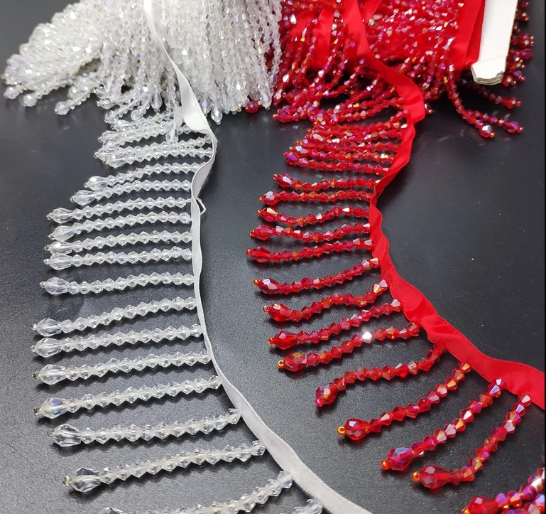 Diamond glass beads tassellace chain tassel accessories lace 1yard price for hair costumes wedding dress