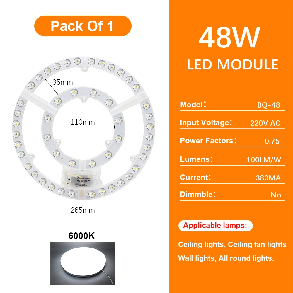 ตัวเลือกสินค้า แผง LED 220V โมดูล 72W สำหรับเพดานพัดลมไฟ
