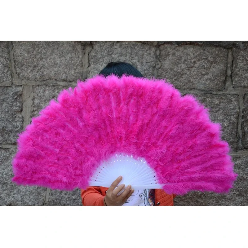 Folding Hand Fan Folded Turkey Feather Handmade For Dance Wedding Decoration