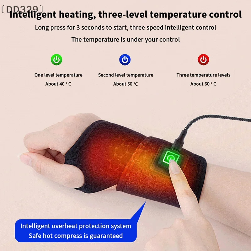 〔DD329〕Wrist Heating Pad,Portable Electric Heating Pad,Heated Wrist Wrap,Three Adjustable Levels,Heated Wrist Brace For Office