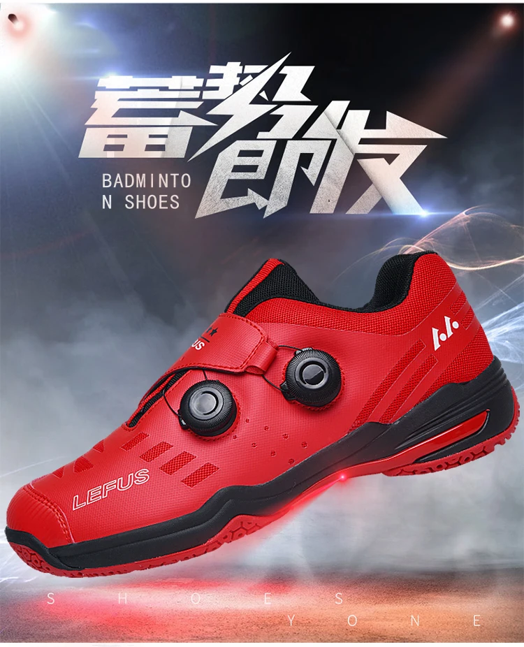 Description Picture 3 of itemProfessional badminton shoes tennis sports volleyball shoes double rotating buckle automatic lace table tennis training shoes36-