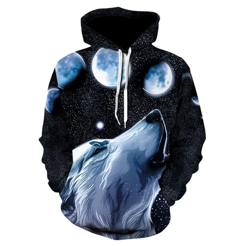 Winter Men's Wolf Pattern Social Hoodies Custom Y2k Oversized Sweatshirt Casual Quality Harajuku Vintage Fashion Clothing New