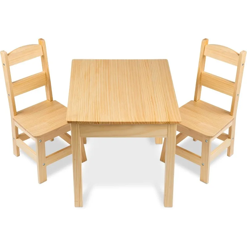 Solid Wood Table and 2 Chairs Set - Light Finish Furniture for Playroom 5