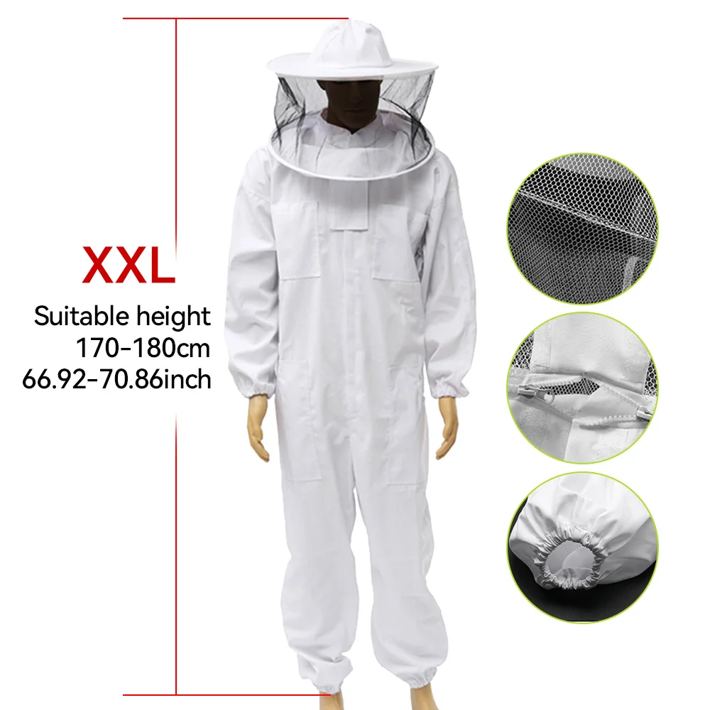 Full Body Bee Protective Suit Breathable Fabric Hooded Clothing Veil Hat With Zipper Beekeeping Firm Fit Beekeeping Equipment