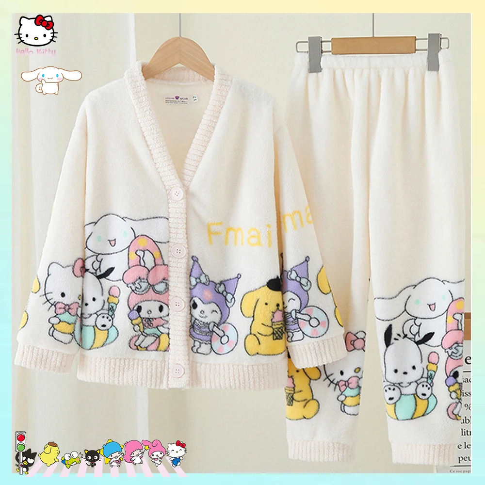 

Cinnamoroll Anime Sanrioed Long Sleeve Pajamas Parent-Child Winter Kuromi Melody Kawaii Cute Coral Velvet Homewear Clothes Kids