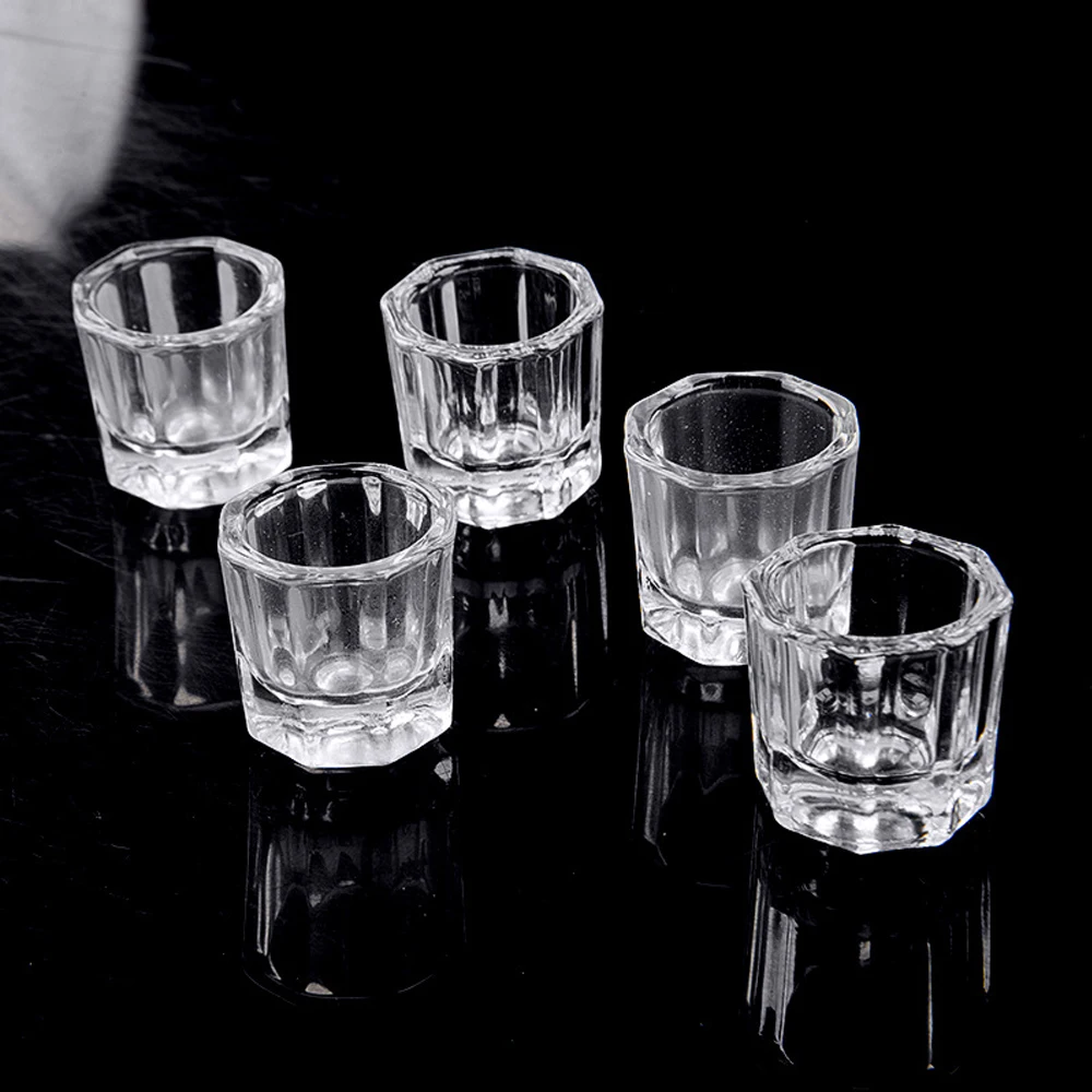 Nail Mixing Bowl Mini Crystal Glass Clear Acrylic Small Octagonal Powder Liquid Nail Cup Nail Brush Cleaning Liquid Mixing Bowl Tool
