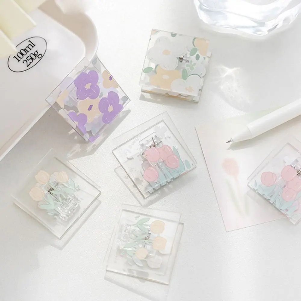 

Transparent Acrylic Tulip Flowers Square Paper Clip Memo Clip Cute Stationery Storage Clip Data File Documents Organizer Clips