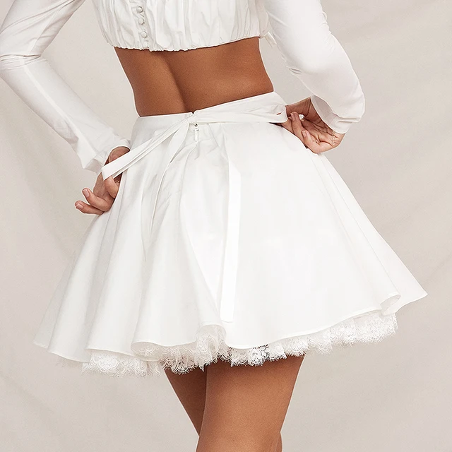 Skirt Witte Mini Rok Sexy Schattige Witte Mini Rok Vrouwen Strik