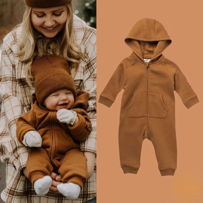 

2023 Winter Baby Jumpsuit Cotton Thicken Warm Baby Girl Clothes Baby Hooded Romper Children Toddler Girl Coat Long Sleeve Outerw