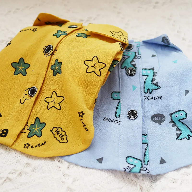 

Blue Little Dinosaur Shirt Spring and Summer Pet Clothing Puppy Cardigan Cartoon Printed Dog Clothes Teddy Vest S-XXL