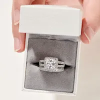 Newshe Vintage Wedding Rings for Women Solid 925 Sterling Silver 4Ct Princess Cut 5A Cubic Zircon 2Pcs Bridal Set Fine Jewelry - Image 6