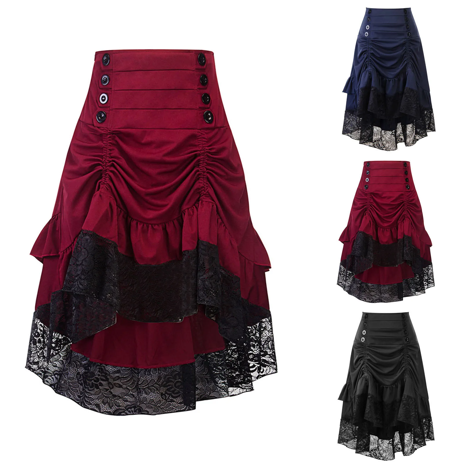 Asymmetrical Ruffled Trim Gothic Long Skirts Women Corset Skirt Vintage Steampunk Showgirl Party Dress Skirts For Teen Girls