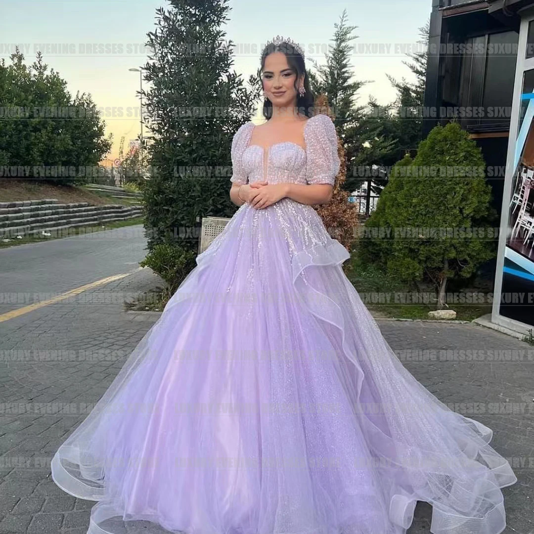 

Gorgeous Elegant Purple Evening Dresses Tiered A Line Woman's Sexy Sweetheart Princess Backless Formal Party Prom Gowns