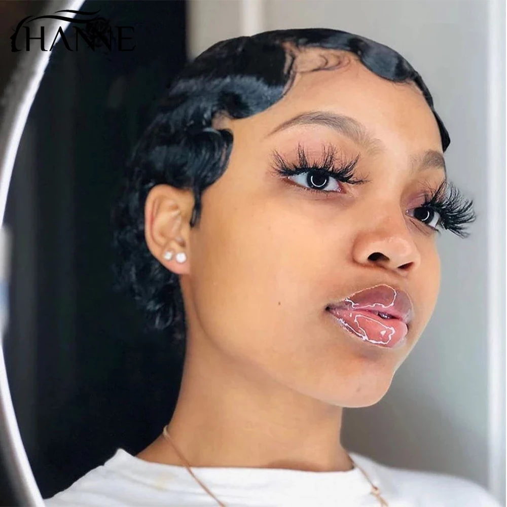 

Hanne Short Wigs Human Hair For Women Short Pixie Cut Human Hair Wigs Full Machine Brazilian Finger Wave Wig Natural Glueless