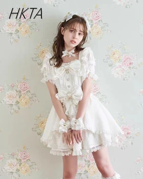 Liz Dress Set Women Outfit Japanese Cute Girl Mini Mass Production Sweet Bow Short Sleeve Lolita Cake Dress Shorts Two-piece Set 1