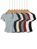 Square Collar High Stretch Summer Crop Tops Women Short Sleeve Tops Sexy Pullover Bottoming Blouses Slim T-shirt 1