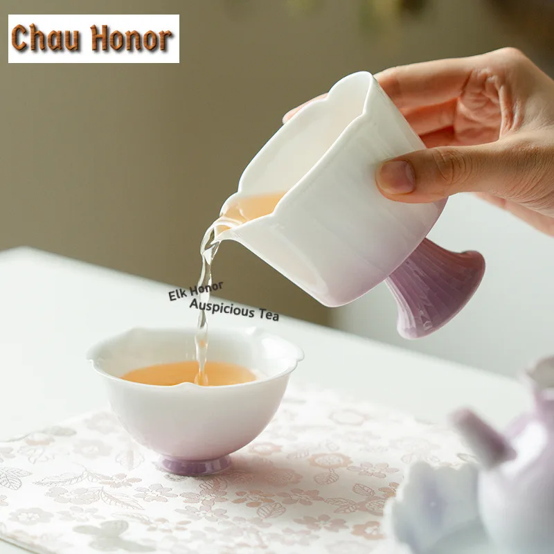 130ml Gradient Purple Ceramic Tea Pitcher Divide Tea Cha Hai Dispenser Justice Cup Coffee Fair Mug Teaset Ornaments Accessories