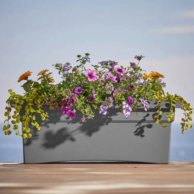 

Wide Veranda Rectangle Deck Box Resin Planter - Charcoal Gray
