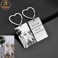 Akizoom Punk Keychain Custom Name Engrave Picture Stainless Steel Personalized Photo for Woman Dog Keyring Valentine's Day Gift