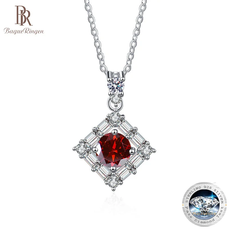 

BagueRingen 1CT 6.5mm Real Moissanite Pendant Necklace 925 Soild Sterling Sliver Chain Luxury Fine Jewelry For Women Dating Gift