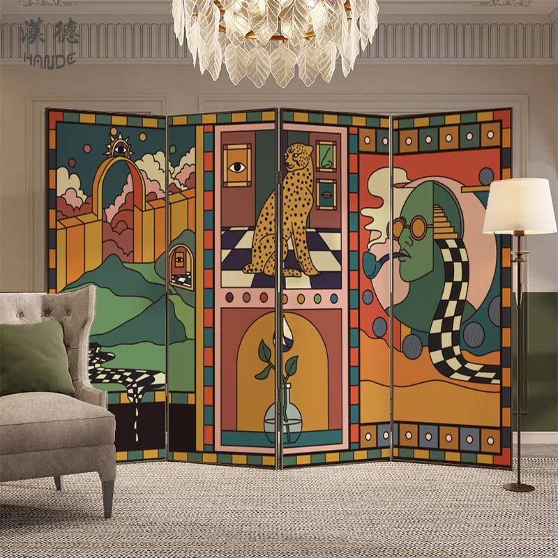 

Screen partition American retro art modern simplicity folding mobile home living room bedroom decoration occlusion