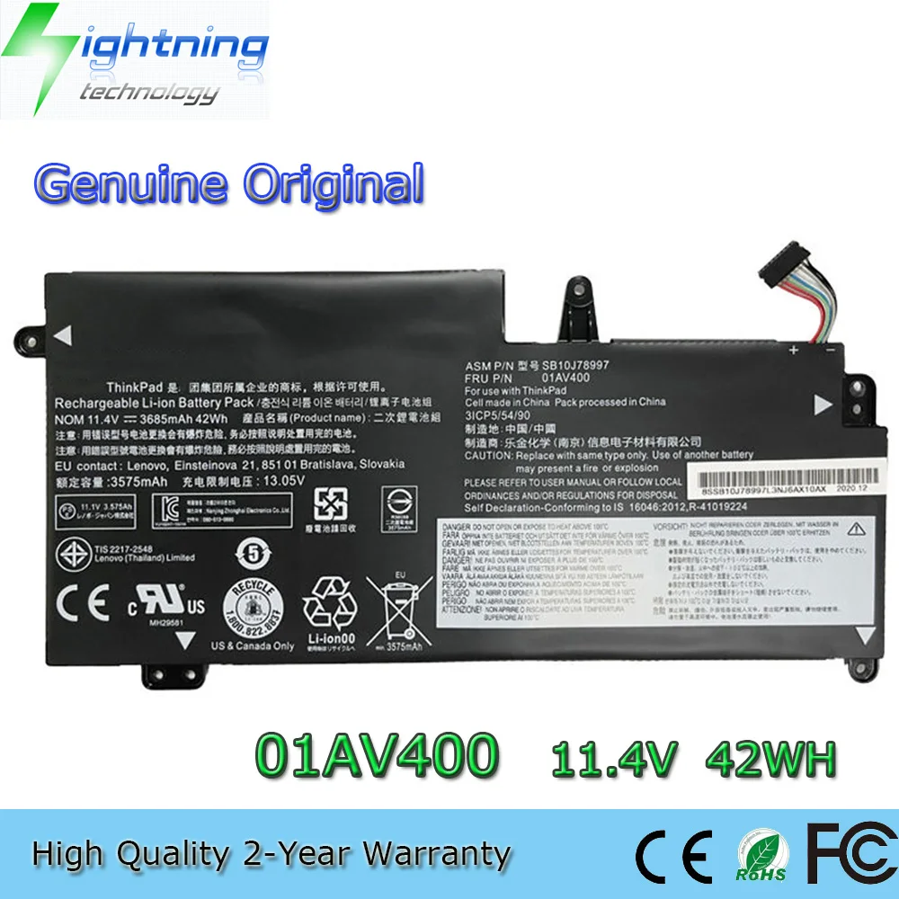 

New Genuine Original 01AV400 11.4V 42Wh Laptop Battery for Lenovo ThinkPad S2 13 Chromebook 01AV401 01AV436