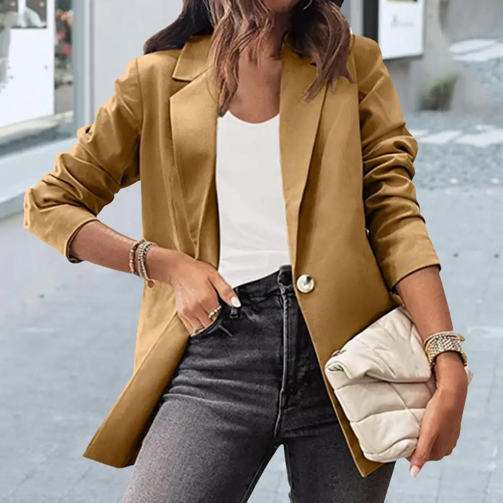 

Workwear Smooth Autumn Winter Solid Color Single Button Temperament Suit Coat for Trip