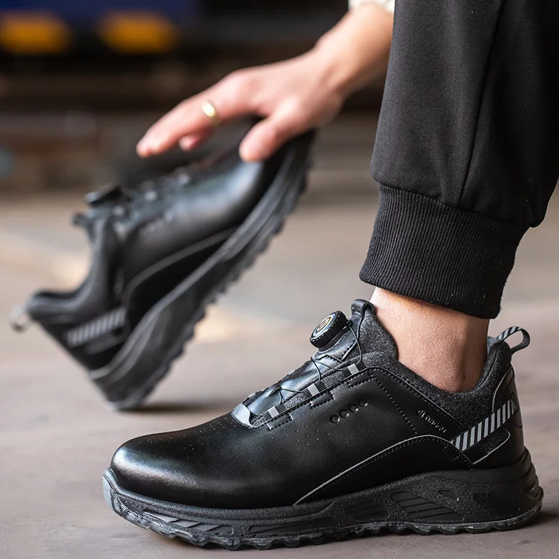 작업 보호 가죽 회전 버클 안전 신발, 펑크 방지, 충격 방지 강철 발가락 신발, 내구성 워커, 남녀공용 