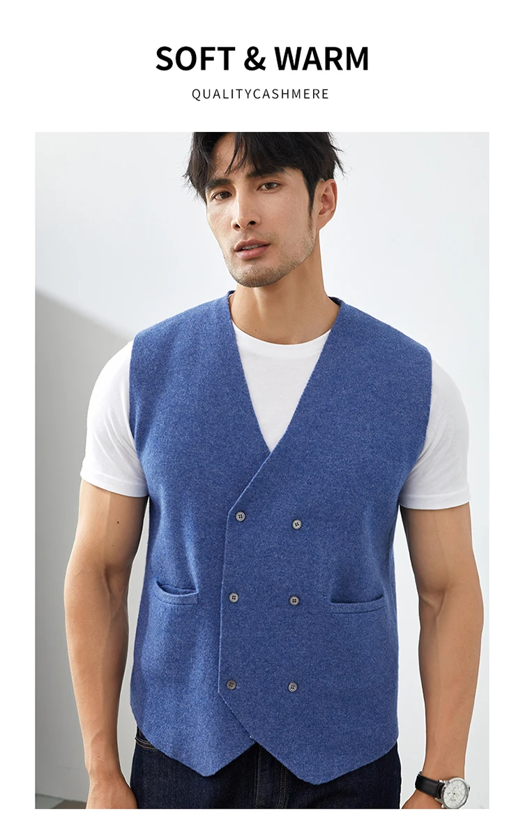 Description Picture 2 of itemMen's V-neck 100% pure cashmere vest short knit men's cardigan sleeveless sweater high-end comfortable hot selling Coat vest