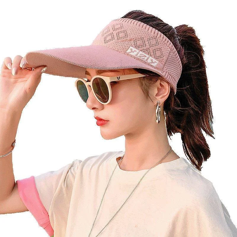 여름 스포츠 햇빛 가리개 모자, 탑이 비어있는 통풍성 런닝 사이클링 캡, 여성용 넓은 챙 모자, 통기성 자외선 차단 모자
