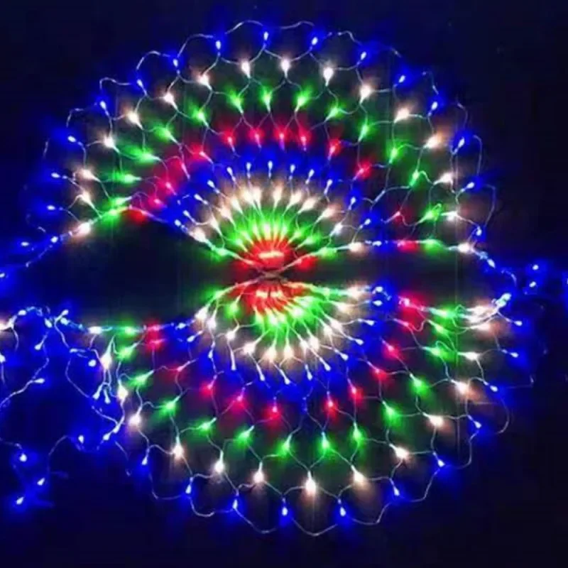 

LED 3pcs Peacock Screen Christmas Mesh Net Fairy Light String 3M Outdoor Curtain Icicle Fairy String Holiday Lighting