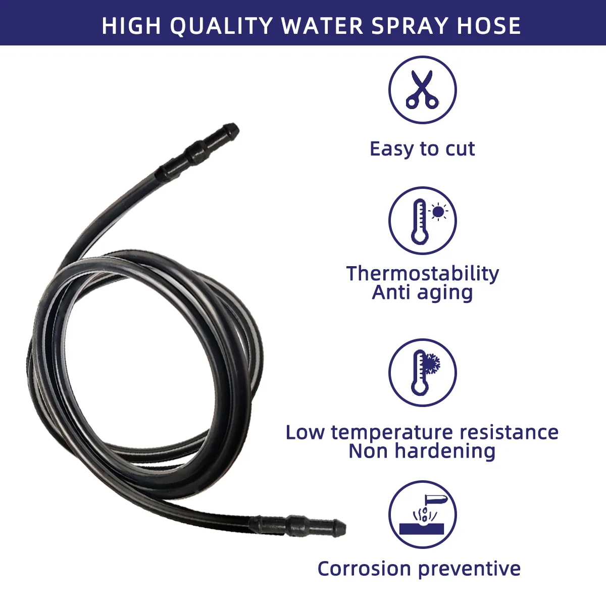 Universal 2-Meter Windshield Washer Nozzle Hose with Direct Spray Head