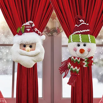 1/2pc Festive Santa Snowman Curtain Clips Retro Plaid Christmas Window Decorations Holiday Curtain Hooks For Home Festival Decor