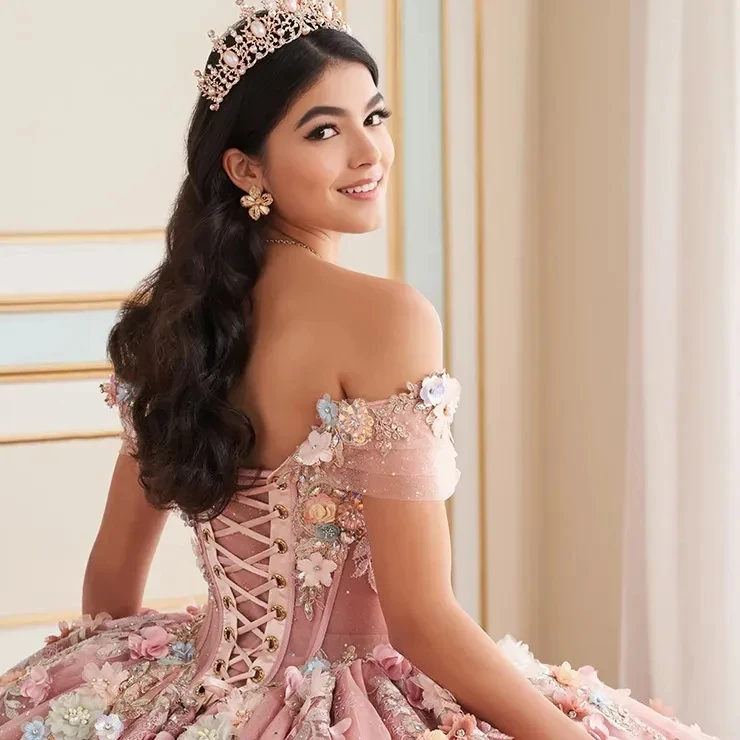Quinceanera Dresses Off The Shoulder Applique Lace Beads Tull Corset Prom Lace Up Sweet 16 vestido