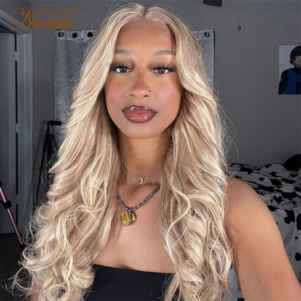 

Nadula Hair 13X4 Lace Front Body Wave Ash Blonde Pre-Everything Wig Highlight Human Hair Wig With Pre Plucked Dark Blond Color