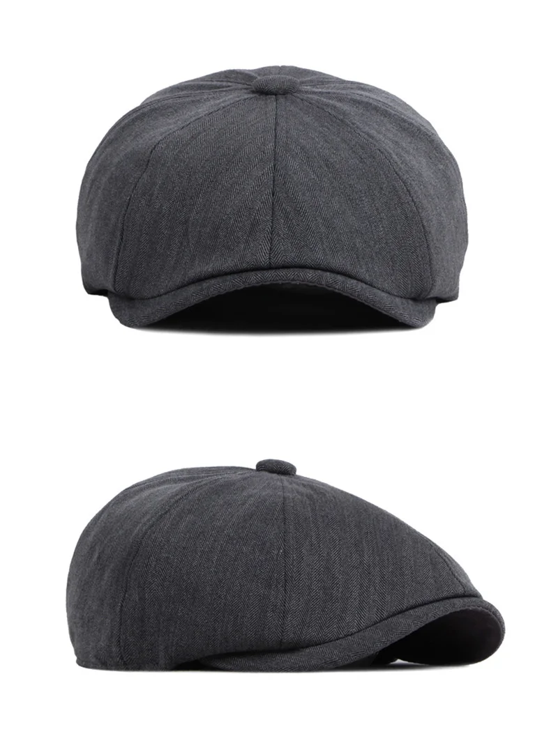 Casual Achteckige Hüte Für Männer Solide Acht-klinge Berets Frühling Sommer Newsboy Caps Frauen Maler Hut Baumwolle Fischgräten Flache kappe – Detail 5