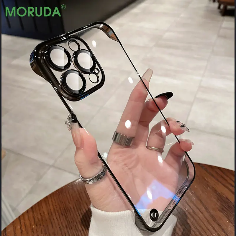 Modna prozirna maskica za telefon bez okvira za iPhone 14 ProMax Plus 12 13 Pro Max, tanka PC tvrda maskica sa zaštitnom folijom za objektiv_voghion.com