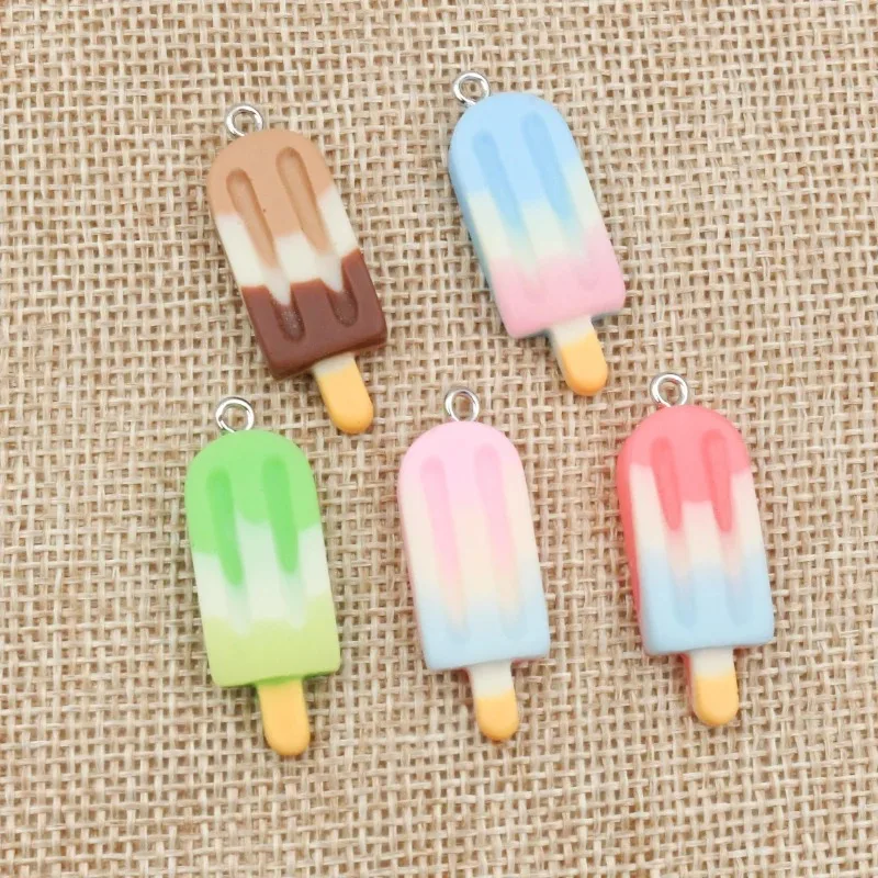 10개입 15x40mm 믹스 그라데이션 컬러 아이스크림 참 레진 모조 음식 펜던트 DIY 주얼리 공예 액세서리